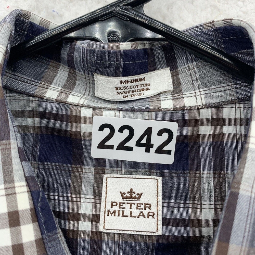 Peter Millar Button Up Shirt Mens Medium Gray White Plaid Golf Preppy Dad Sports - Picture 12 of 12